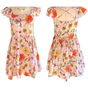 Lottie & Holly BOG Collective ~ Floral Mini Dress ~Blush Rust~Square Neck~Large